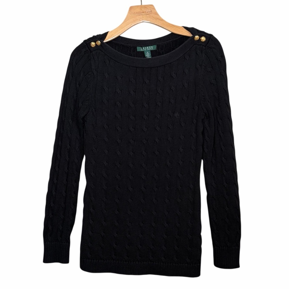 Lauren Ralph Lauren Cable Knit Boatneck Sweater Black Size Medium